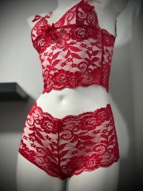 Lace Lingerie Set Sheer Floral Bralette and Boy shorts